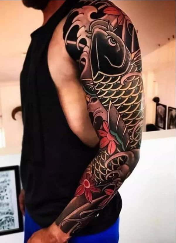 full sleeve koi fish tattoos