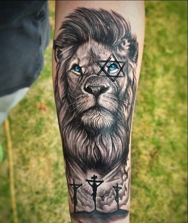 lion tattoo half sleeve lower arm