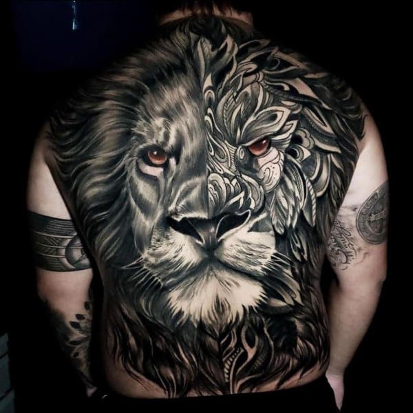 lion tattoo back piece