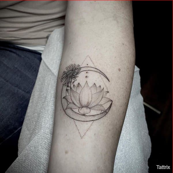 lotus tattoos with moon designs for girls arm