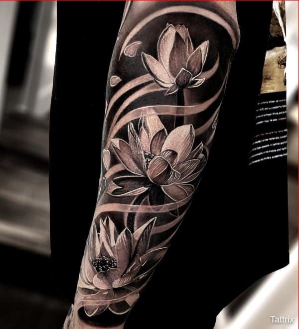 black and grey color lotus tattoo designs