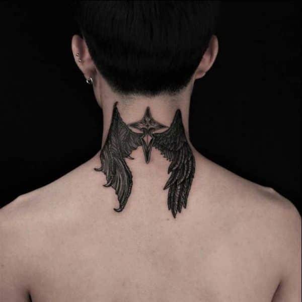 angel wings tattoos for neck