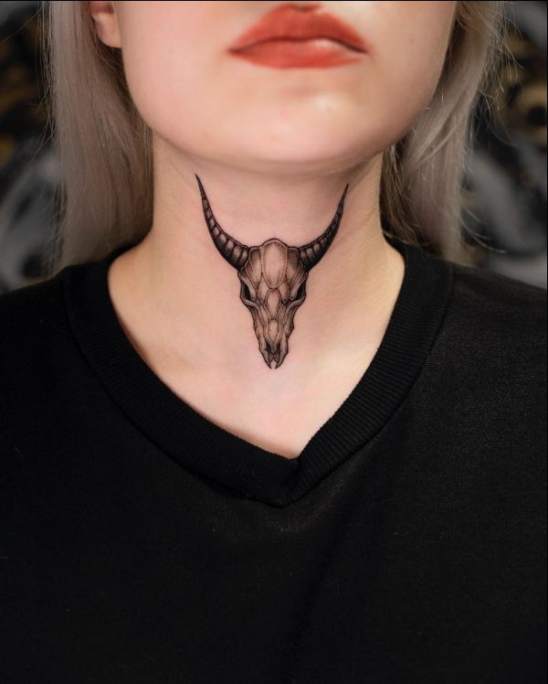 animal skull neck tattoos