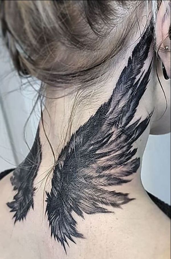 wings neck tattoos for women