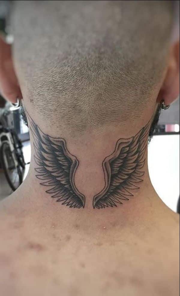 small wings neck tattoos