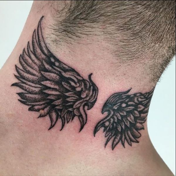 angel wings on neck tattoos