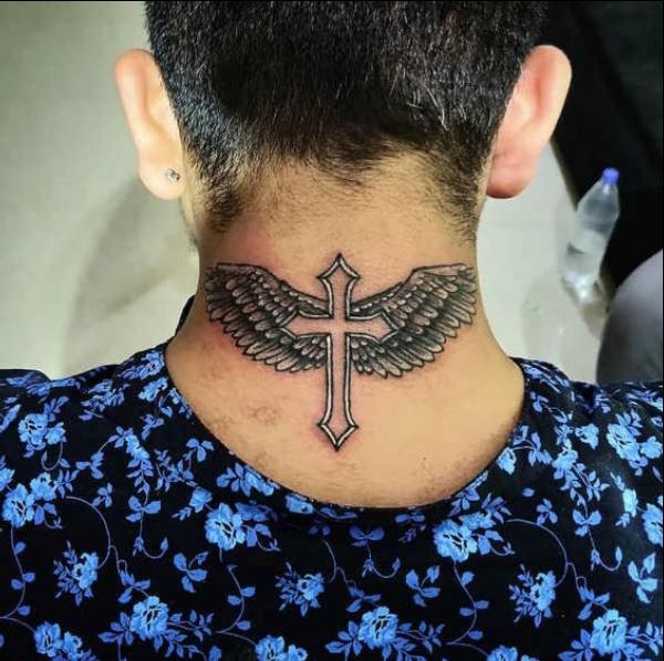 angel wings with cross tattoos