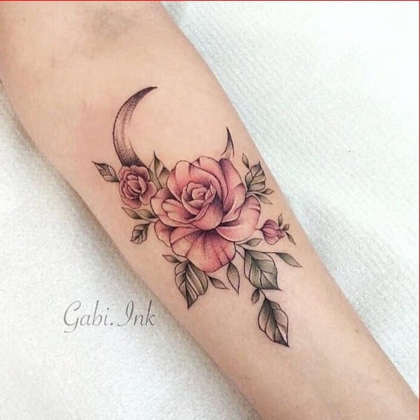 moon and rose tattoos for women