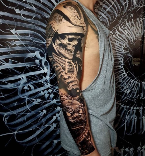 skull warrior tattoo full sleeve