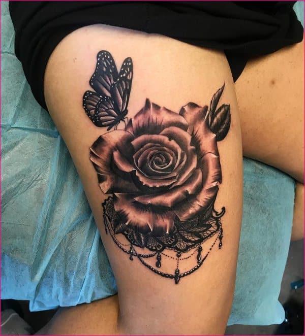 rose thigh tattoos