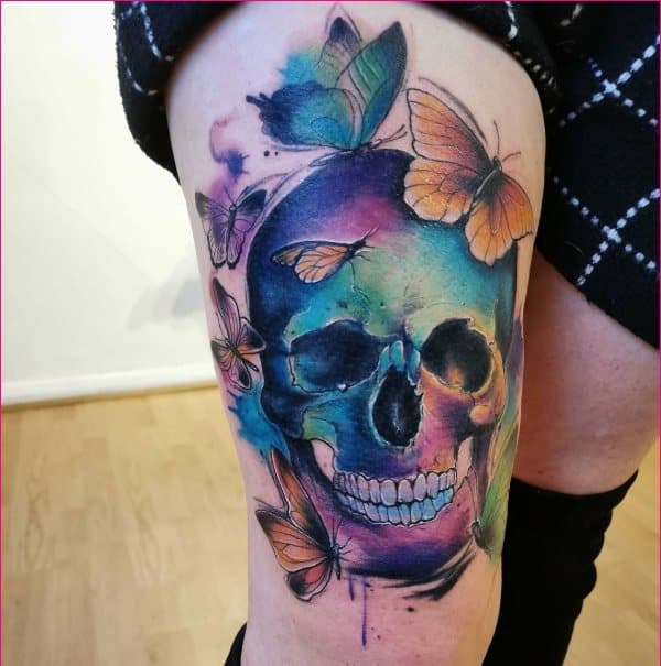 skull thigh tattoos