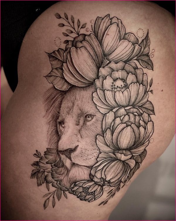 lioness thigh tattoos