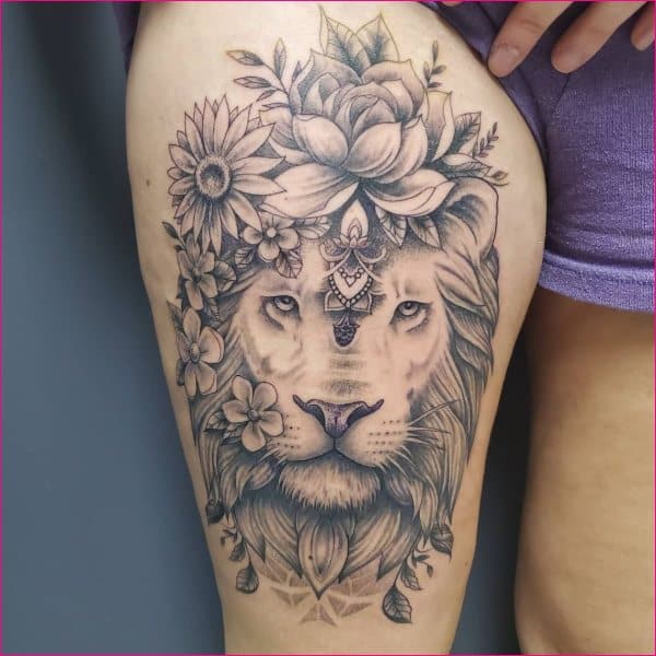 lion thigh tattoo designs