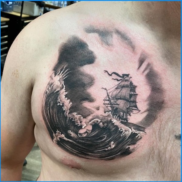 wave tattoos on chest