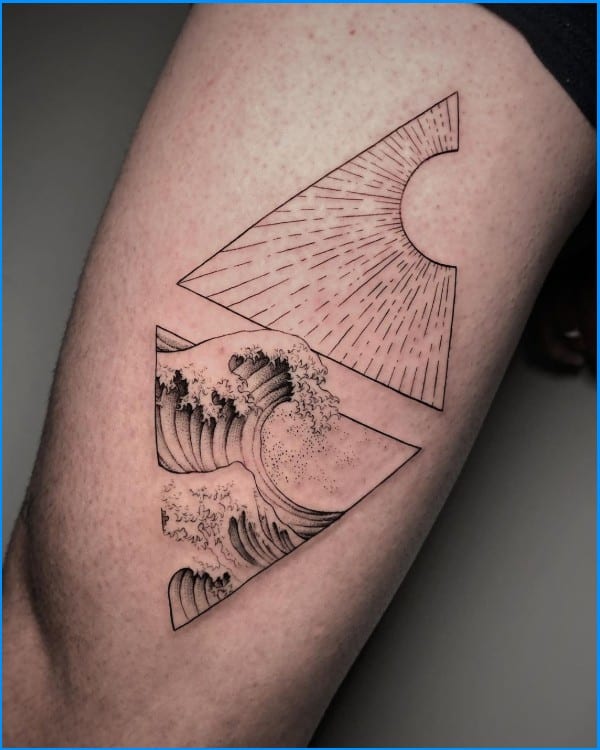 wave and sun tattoos