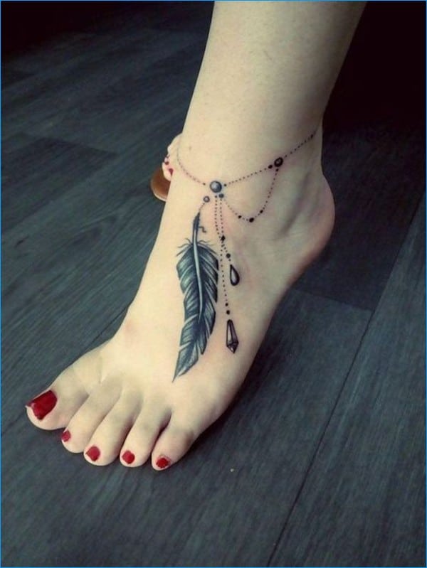 feather tattoos on foot