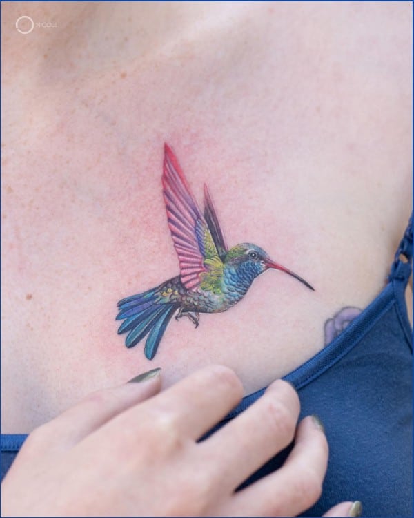 colorful hummingbird tattoos on chest