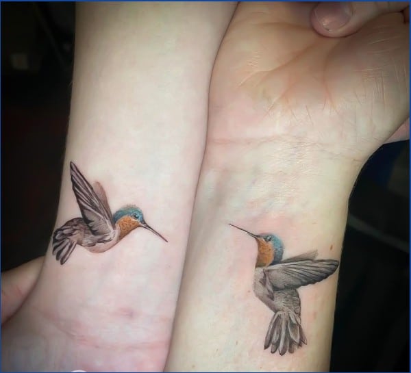 matching hummingbird tattoos on wrist