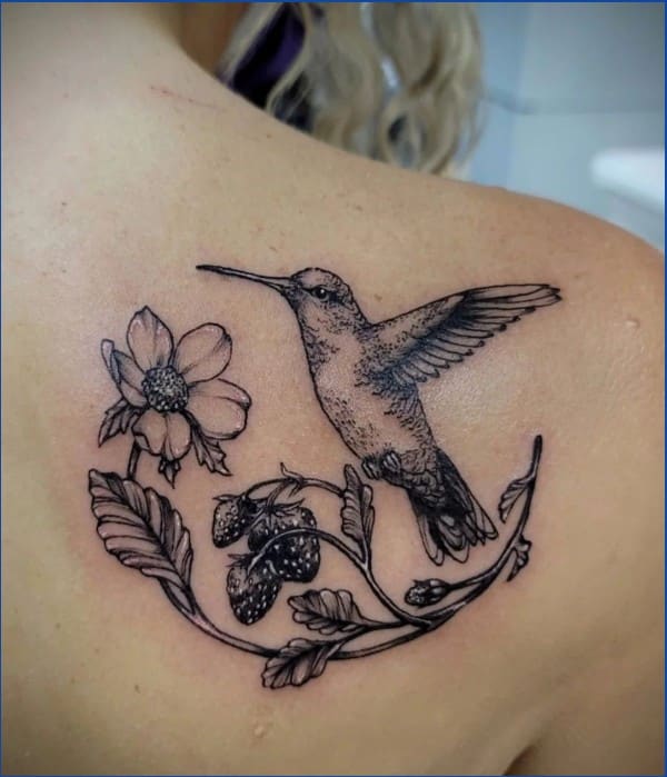 delicate hummingbird tattoos with flowers
